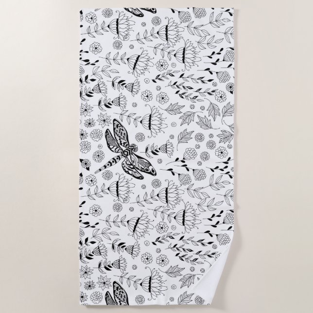 Serviette De Plage Libellule et fleurs (Devant)