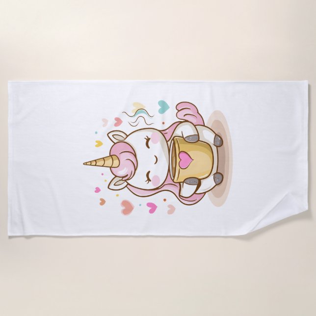 Serviette De Plage Licorne amatrice de café (1) (Devant)