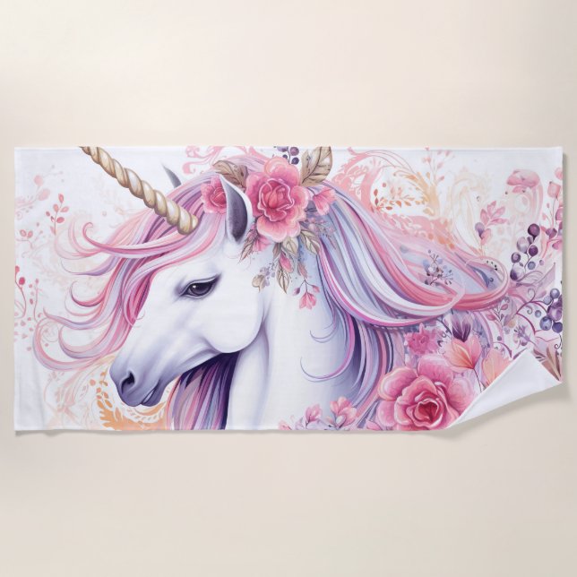 Serviette De Plage Licorne Florale Magnifique (Devant)