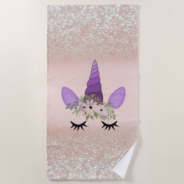 Serviette De Plage Licorne Mignonne, Bokeh Paillettes (Devant)