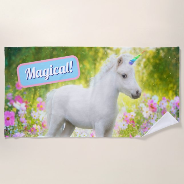 Serviette De Plage Licorne Poney Blanc (Devant)