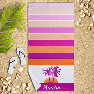 Serviette De Plage Life at the Beach Cool Sunset Pink and Orange