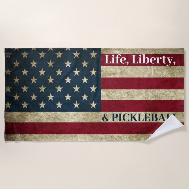 Serviette De Plage Life Liberty & Pickleball Grunge Patriotique (Devant)