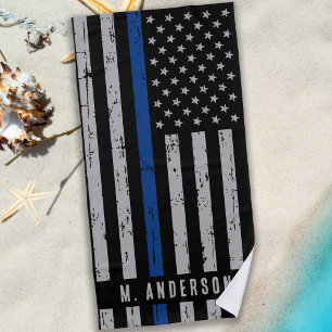 Serviette De Plage Ligne Bleue Mince - Policier - Chien de police K9