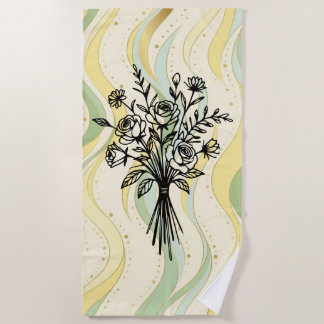 Serviette De Plage Ligne de dessin de bouquet floral élégant