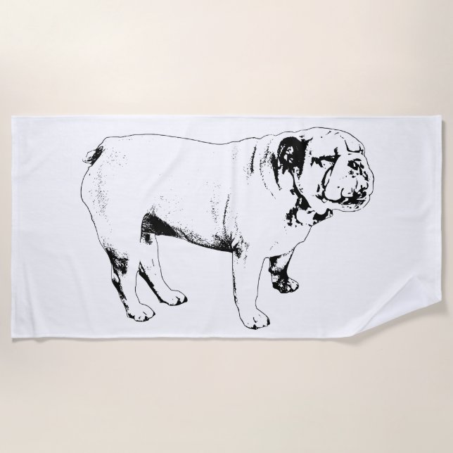 Serviette De Plage ligne de stance lumineuse, bouledogue (Devant)