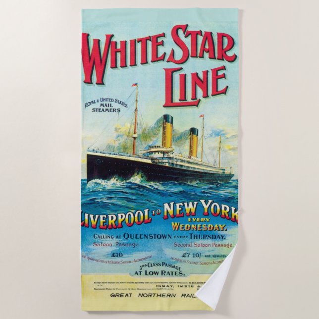 SERVIETTE DE PLAGE LIGNE D'ÉTOILES BLANCHES OCEAN MAIL STEAMER (Devant)