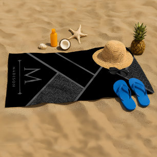 Serviette De Plage Lignes courbes géométriques modernes en noir et gr