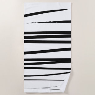 Serviette De Plage Lignes noires et blanches modernes Art Abstrait