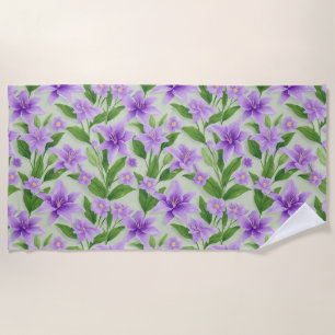Serviette De Plage Lilias Violettes Vibrantes Avec Feuilles Vertes