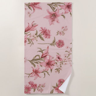 Serviette De Plage Lillies Vintages roses Floral Cottagecore