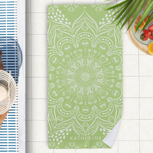 Serviette De Plage Lime Green Boho Mandala Personnalisé