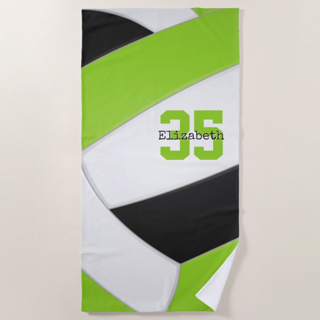 Serviette De Plage lime noir et blanc filles volleyball personnalisée (Devant)