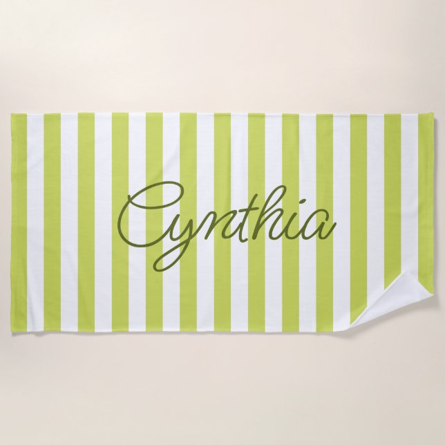 Serviette De Plage Lime Pâle Moderne Rayure Personnalisée (Devant)