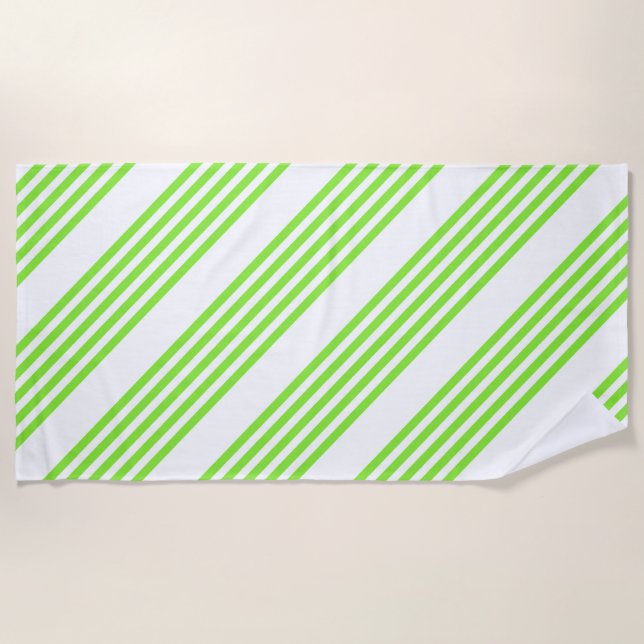 Serviette De Plage Lime vert et blanc cinq bandes motif (Devant)
