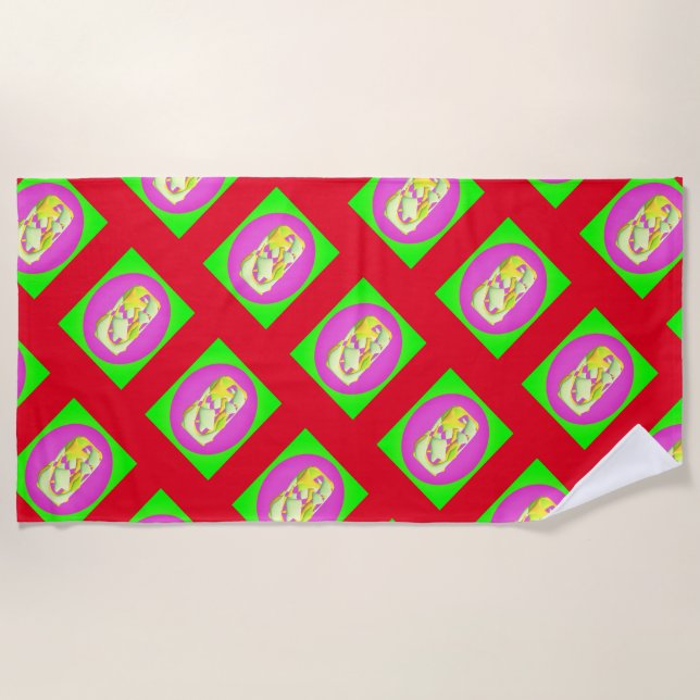 Serviette De Plage Lime Vert et violet clair motifs (Devant)