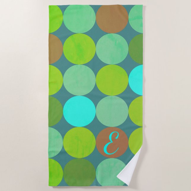Serviette De Plage Lime Vert Turquoise Turquoise & Rust Cercles Monog (Devant)