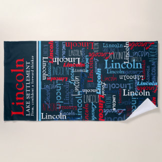 Serviette De Plage Lincoln nom personnalisé signifiant rouge bleu bla