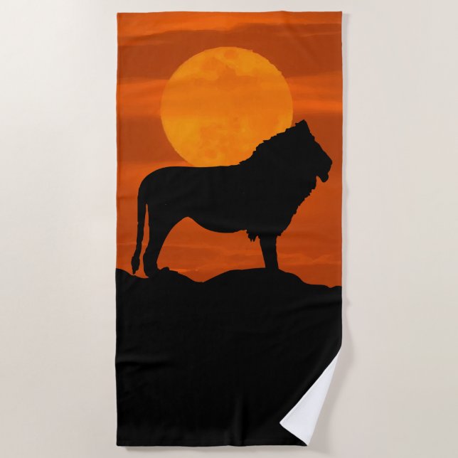 Serviette De Plage Lion au coucher du soleil (Devant)