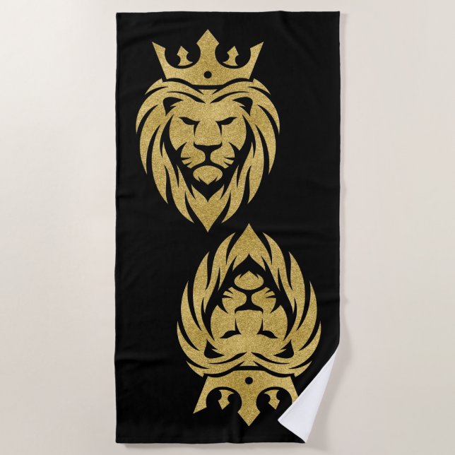 Serviette De Plage Lion Avec Couronne - Style Or 3 (Devant)