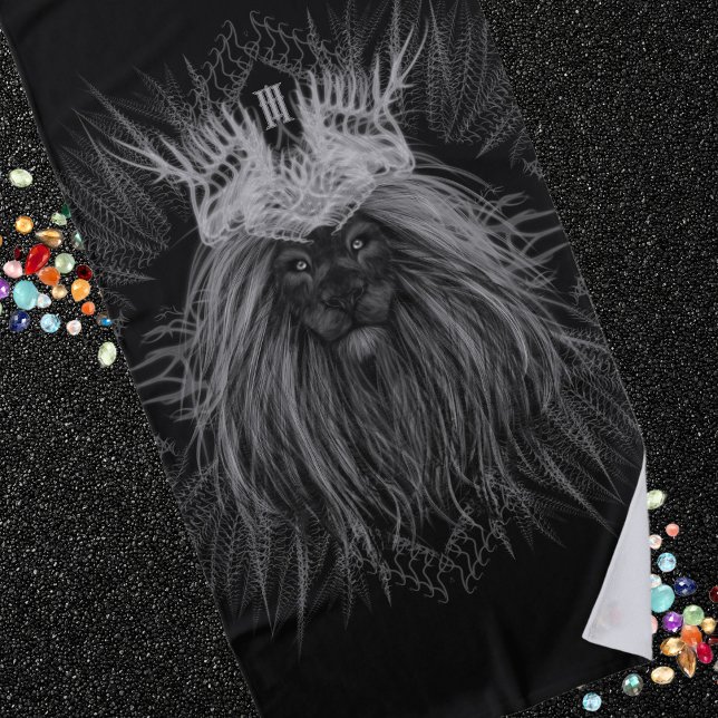 Serviette De Plage Lion avec monogramme de couronne noir (Créateur téléchargé)