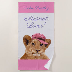 Serviette De Plage Lion Cub en Casquette Personnaliser le nom et le m