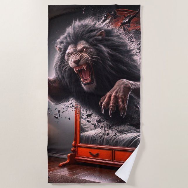 Serviette De Plage Lion effrayant (Devant)