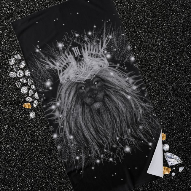 Serviette De Plage Lion Starlight avec monogramme Couronne noir (Créateur téléchargé)