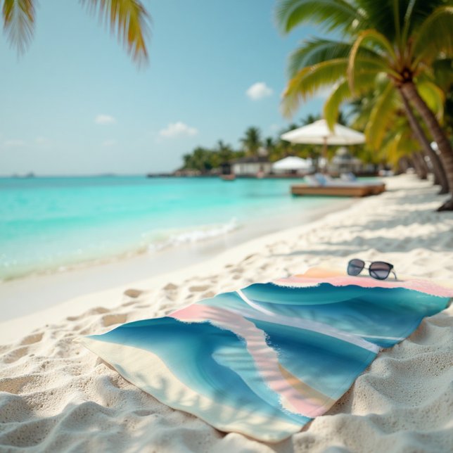 Serviette De Plage Liquide de crête de corail Abstrait (Coral Crest Towel. Dynamic coral & aqua abstract for luxurious sunlit beach lounging.)