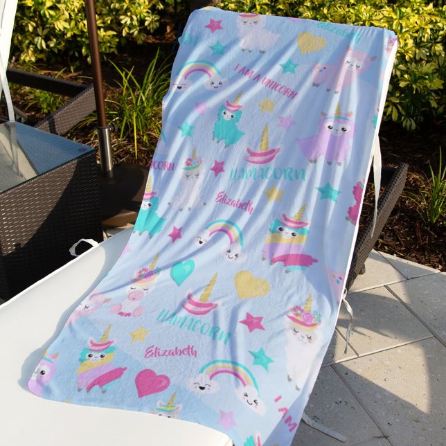 Serviette De Plage Little Girl Cute Llamacorn Pastel Motif (Créateur téléchargé)