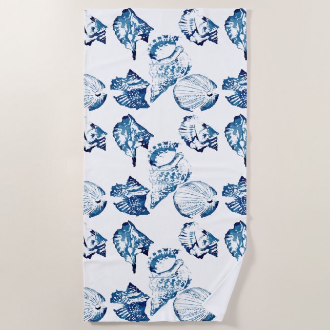 Serviette De Plage littoral chic indigo bleu marine (Devant)