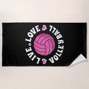 Serviette De Plage Live Love Volleyball Pour Femmes Filles Volleyball