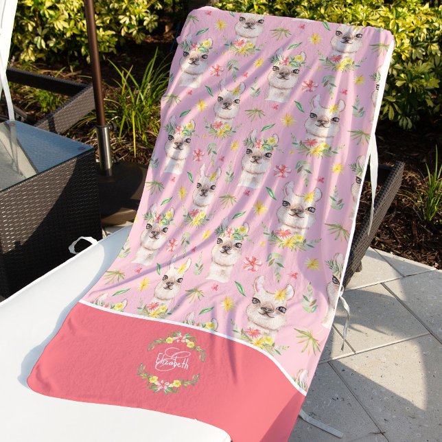 Serviette De Plage Llama rose mignonne Motif pour petites filles (Créateur téléchargé)