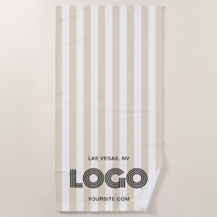 Serviette De Plage Logo en rayure classique beige et blanc