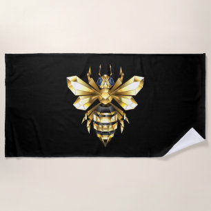 Serviette De Plage Logo Faux Gold Foil Bee Polygonal sur Noir