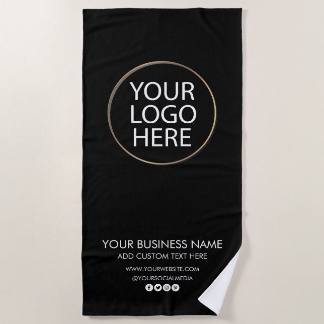 Serviette De Plage Logo professionnel et entreprise de texte noir (Devant)