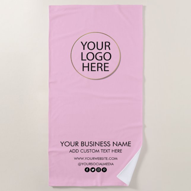 Serviette De Plage Logo professionnel et entreprise de texte rose (Devant)