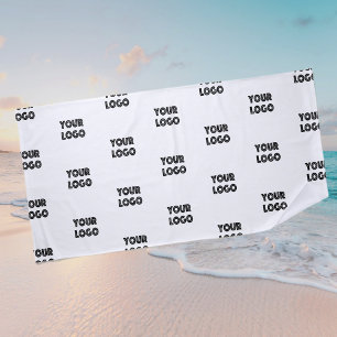 Serviette De Plage Logo simple à répéter Blanc