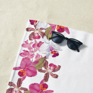 Serviette De Plage L'orchidée rose d'îles tropicales fleurit la