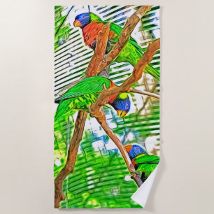 Serviette De Plage Loris coloré sur une branche - perroquets - peintu