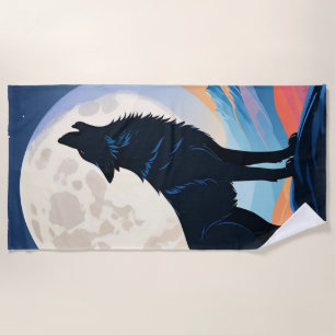 Serviette De Plage Loup hurlant Sur La Lune