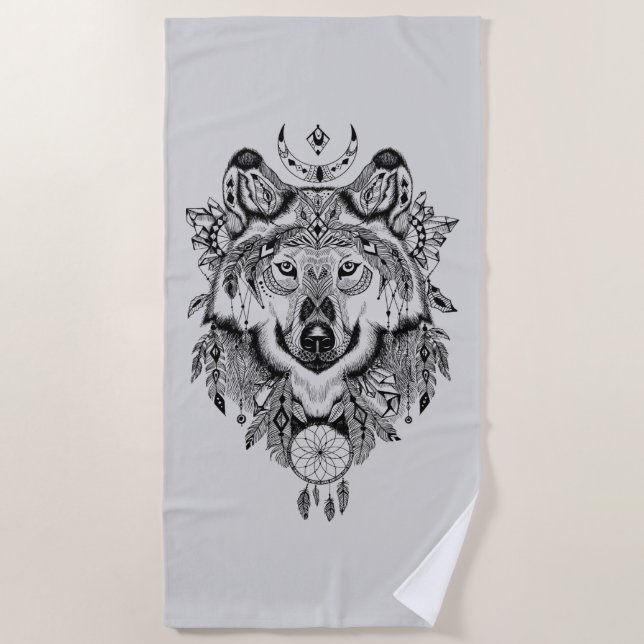Serviette De Plage Loup tribal indien (Devant)