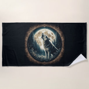 Serviette De Plage Loup vintage et lune classique