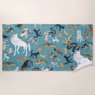 Serviette De Plage Loups du monde motif Turquoise