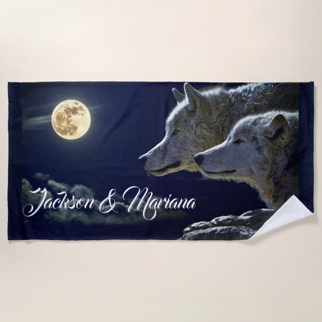 Serviette De Plage Loups gris sous une Pleine lune (Devant)