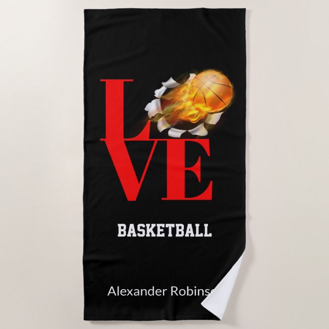 Serviette De Plage Love Basketball Sports personnalisés   (Devant)