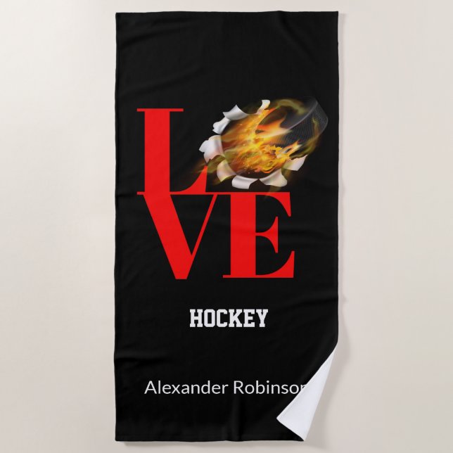 Serviette De Plage Love Hockey Sports personnalisés  (Devant)