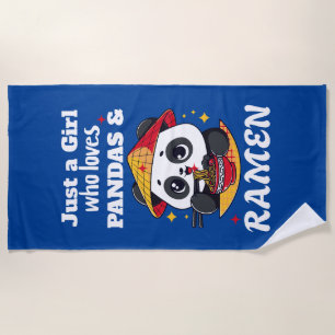 Serviette De Plage Love Pandas and Ramen (texte blanc)