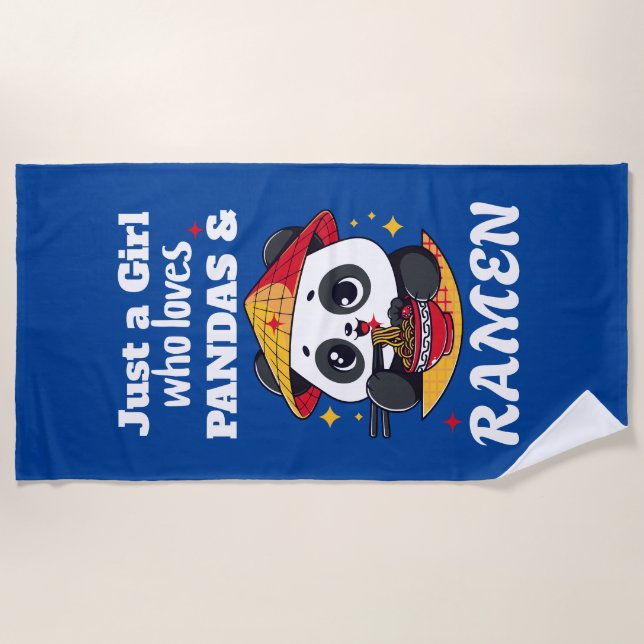 Serviette De Plage Love Pandas and Ramen (texte blanc) (Devant)