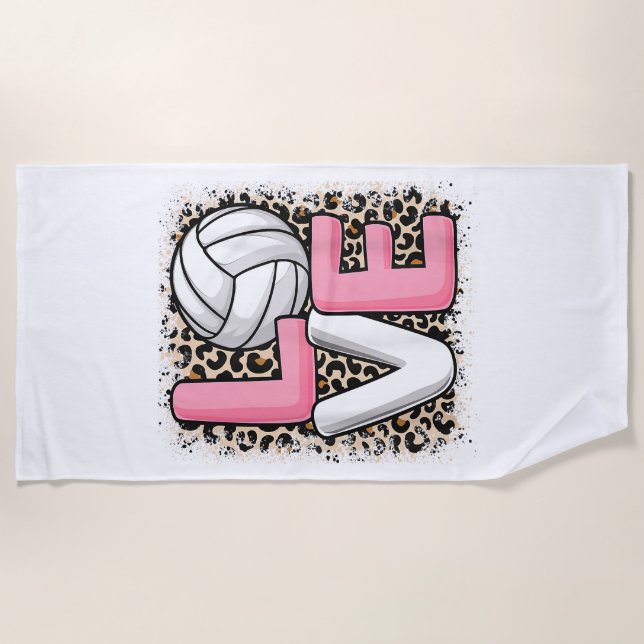 Serviette De Plage Love Volleyball Empreinte de léopard Filles Volley (Devant)
